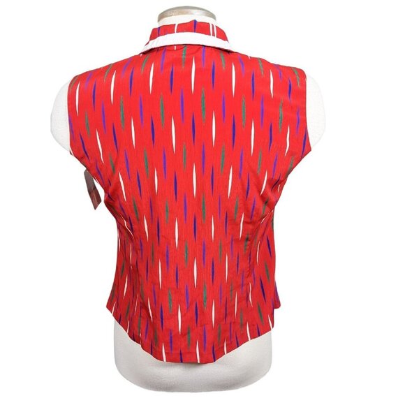Womens Vintage Silk Top Blouse Medium New With Tags Geometric Print Collared - Picture 5 of 7